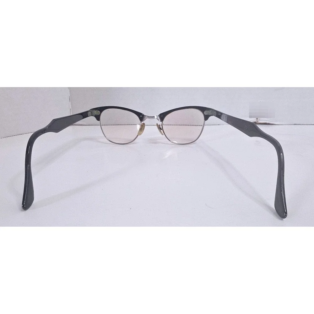 Vintage Art-Craft Cat Eye‎ Glasses Black Aluminum Browline Floral Etched USA 50s